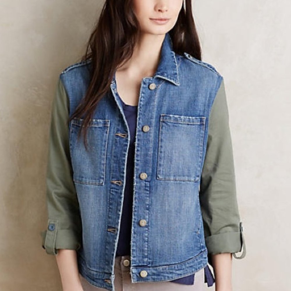Anthro Pilcro Denim Army Green Military Jacket